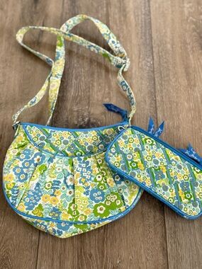 Vera Bradley Blue, Green & Yellow Quilted Floral Crossbody with Wristlet